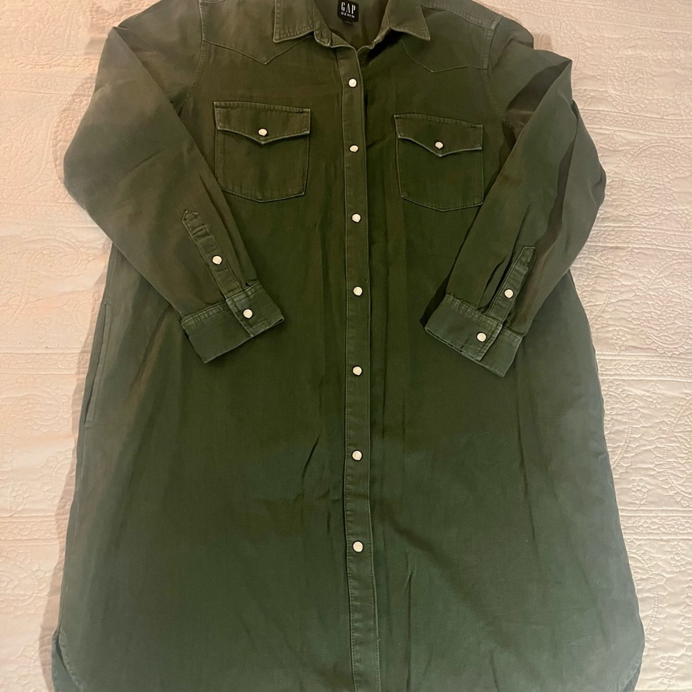 GAP Olive Long Sleeve Shirt Dress